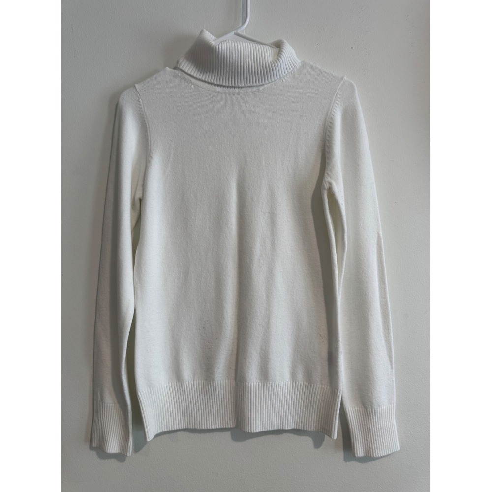 French Connection Turtleneck Sweater Womens Medium White‎ Ribbed Knit Classic